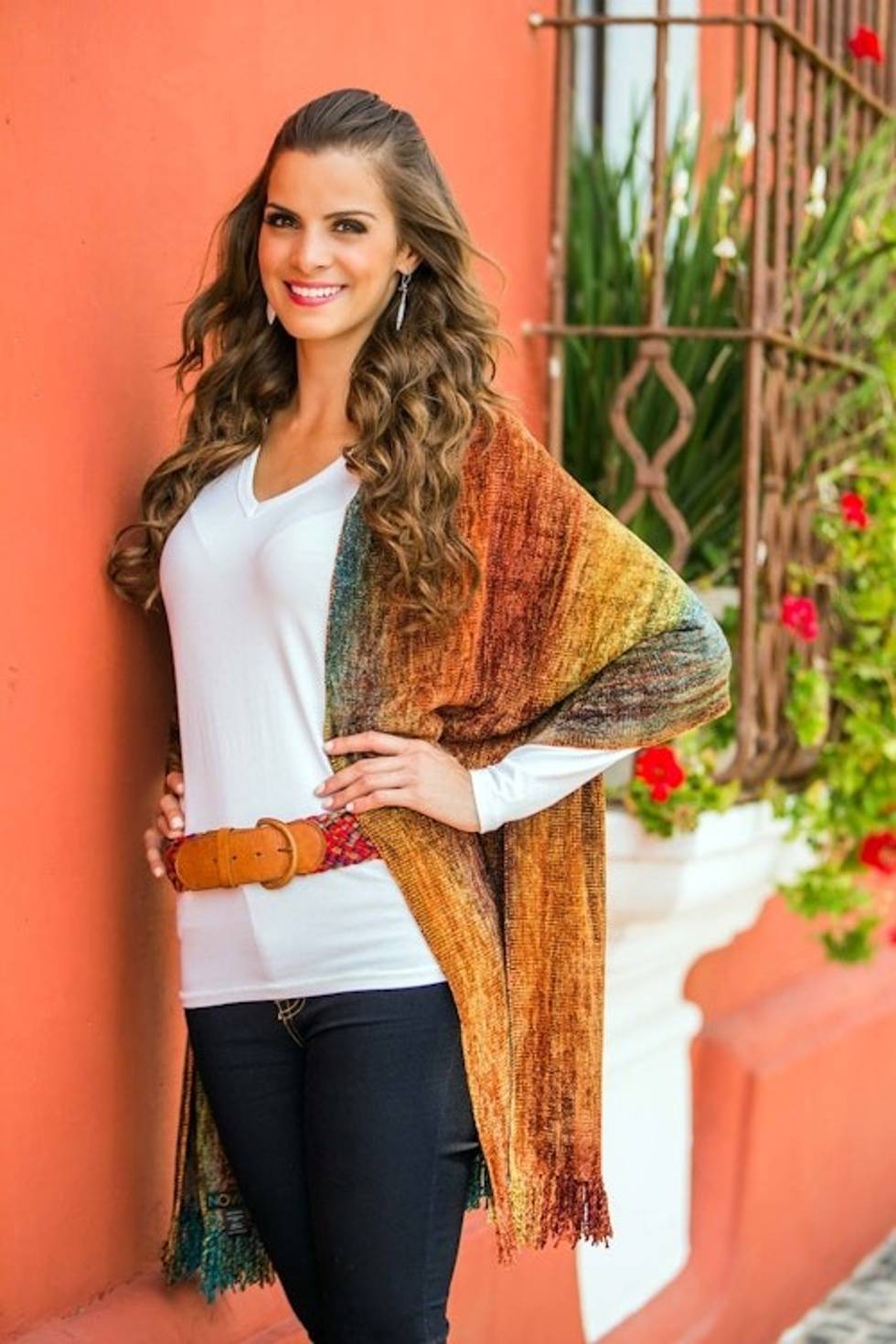 Rayon Chenille Patterned Women's Shawl 'Tropical Volcano'