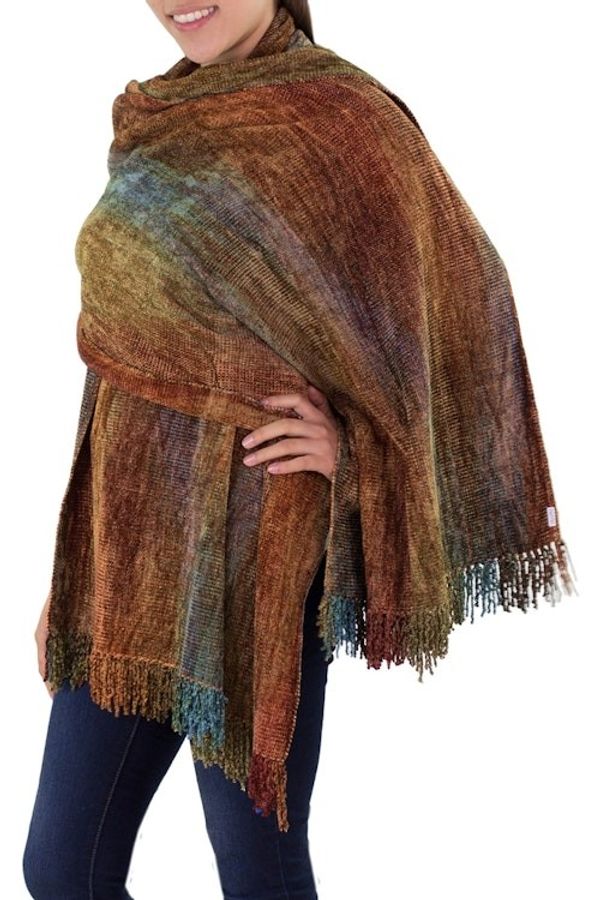 Alternate image for Rayon Chenille Patterned Womens Shawl Tropical Volcano