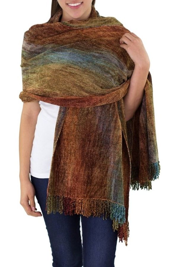 Alternate image for Rayon Chenille Patterned Womens Shawl Tropical Volcano