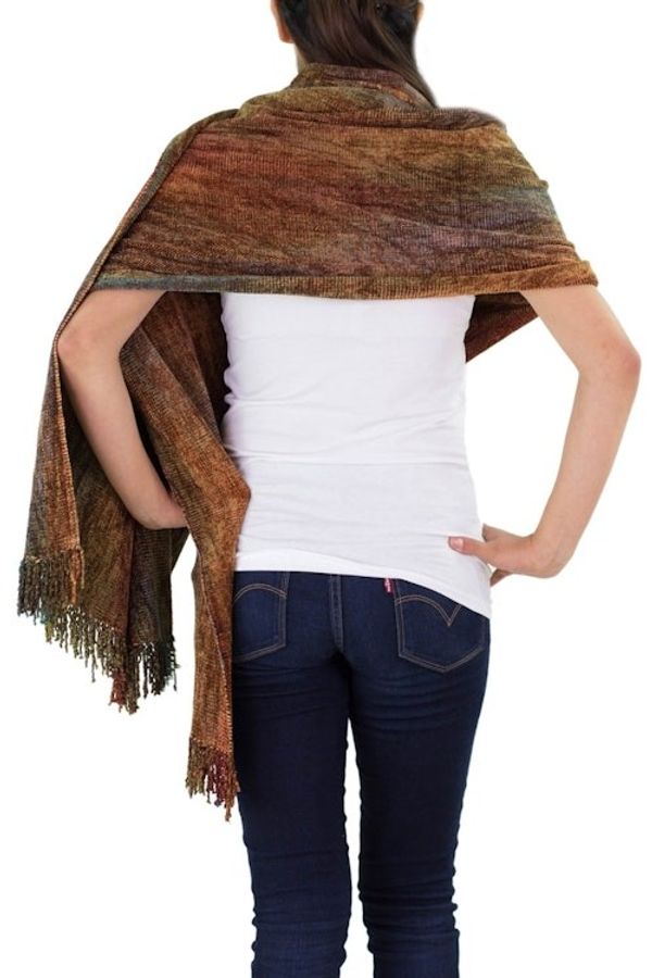 Alternate image for Rayon Chenille Patterned Womens Shawl Tropical Volcano