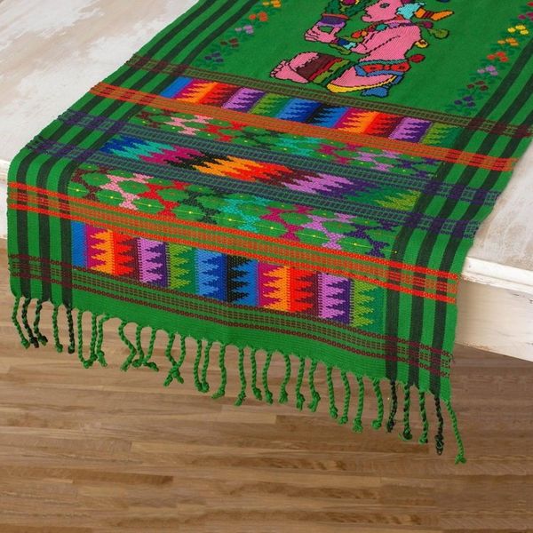 Alternate image for Cotton table runner Maya Maize God