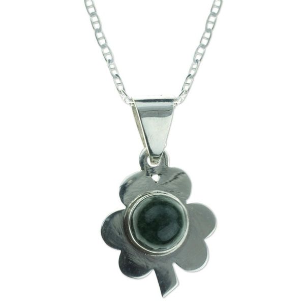 Alternate image for Green Jade Clover Pendant Necklace Silver 925 Dark Green Clover