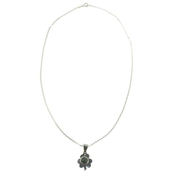 Alternate image for Green Jade Clover Pendant Necklace Silver 925 Dark Green Clover