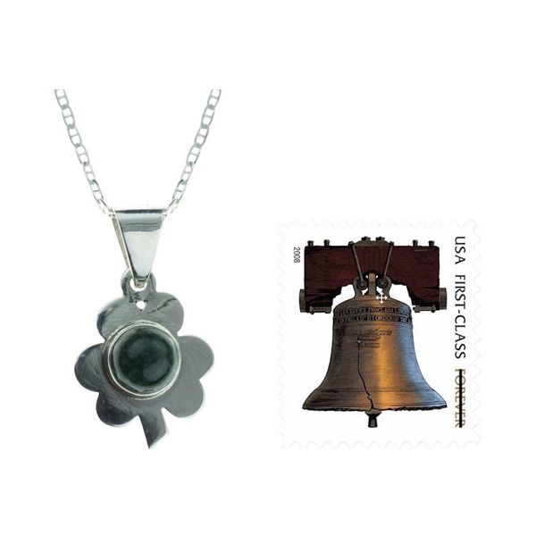 Alternate image for Green Jade Clover Pendant Necklace Silver 925 Dark Green Clover