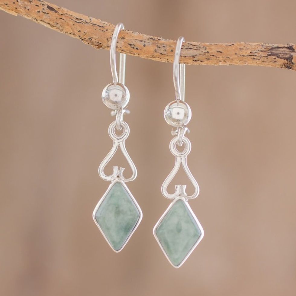 Diamond-Shaped Apple Green Jade Earrings from Guatemala 'Marvelous Apple Green Diamonds'
