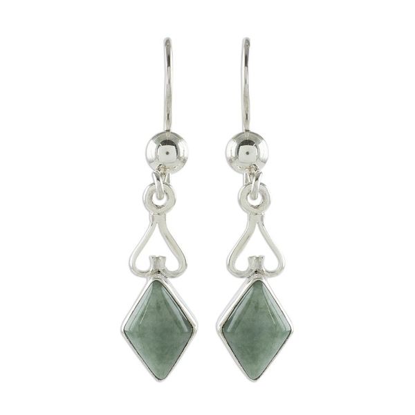 Alternate image for Diamond-Shaped Apple Green Jade Earrings from Guatemala Marvelous Apple Green Diamonds
