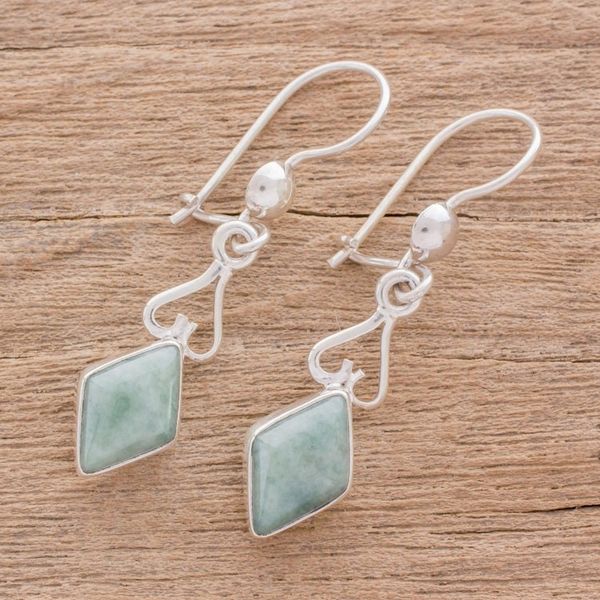 Alternate image for Diamond-Shaped Apple Green Jade Earrings from Guatemala Marvelous Apple Green Diamonds