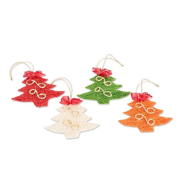 Alternate image for Handcrafted Natural Fiber Holiday Tree Ornaments Set of 4 Merry Trees
