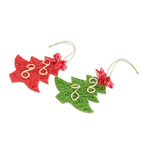 Alternate image for Handcrafted Natural Fiber Holiday Tree Ornaments Set of 4 Merry Trees