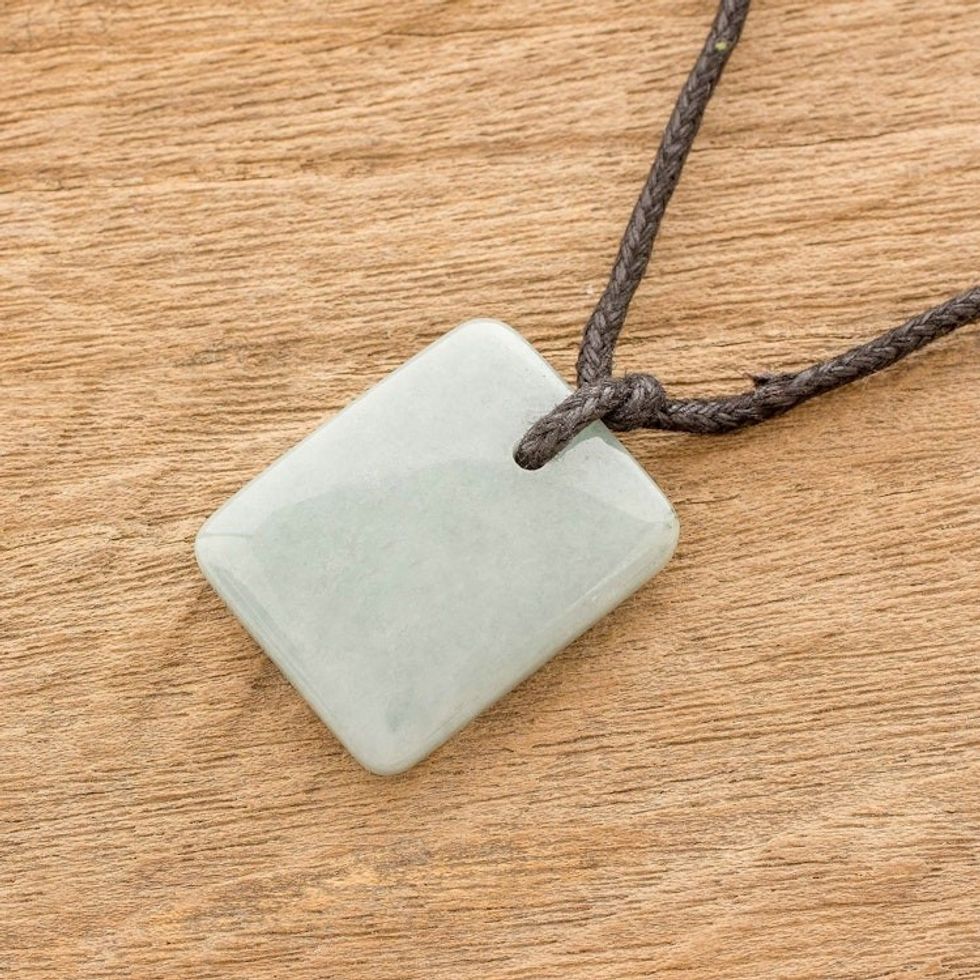 Green Jade Pendant Necklace with Cotton Cord 'Ancient Glory'