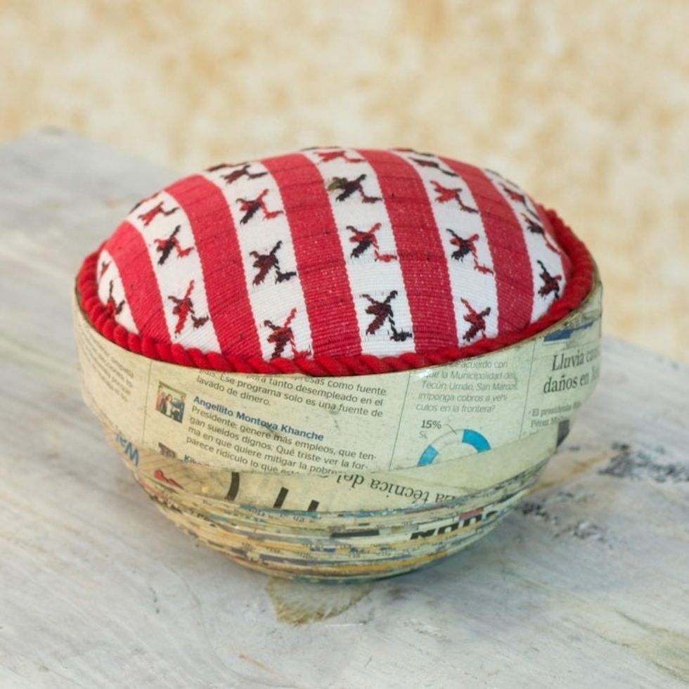 Upcycled Paper Box with Hand Woven Cotton Lid 'Birds of San Lucas'
