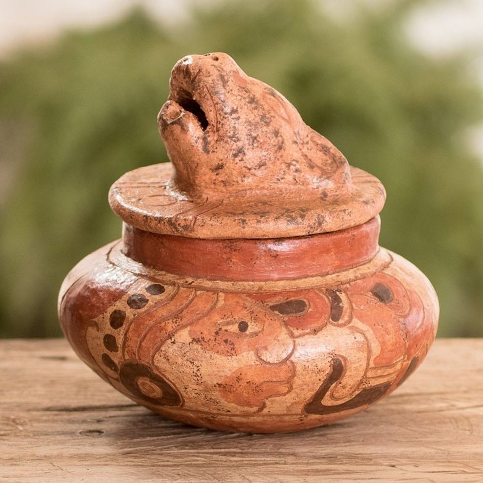 Handcrafted Ceramic Bowl with Antiqued Finish 'Pibil Jaguar'