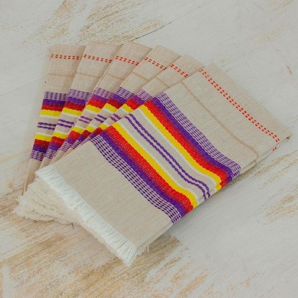 Alternate image for Striped 100 Cotton Napkins from Guatemala Set of 6 Sunset Dinner