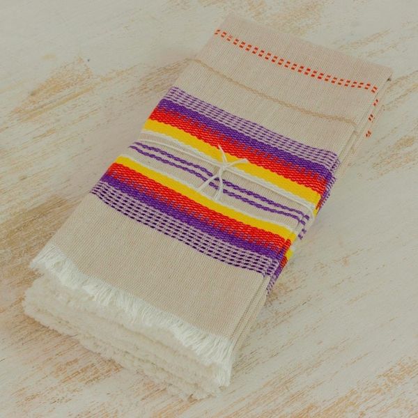 Alternate image for Striped 100 Cotton Napkins from Guatemala Set of 6 Sunset Dinner