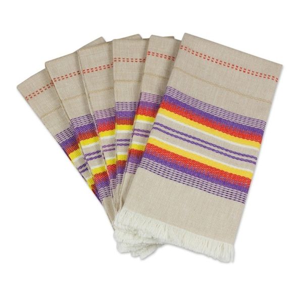 Alternate image for Striped 100 Cotton Napkins from Guatemala Set of 6 Sunset Dinner