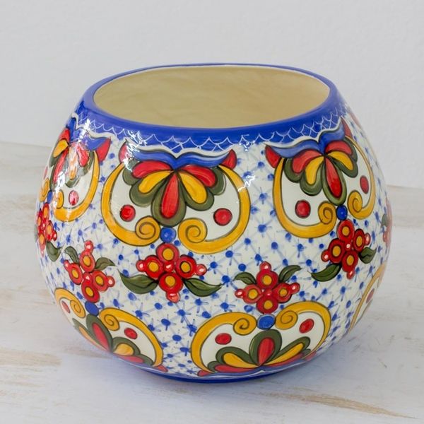 Alternate image for Hand-Painted Ceramic Floral Vase from El Salvador Florid Sheen