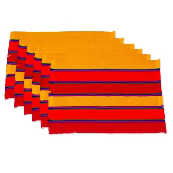 Alternate image for Six Handwoven Striped Cotton Placemats from Guatemala Country Sunset