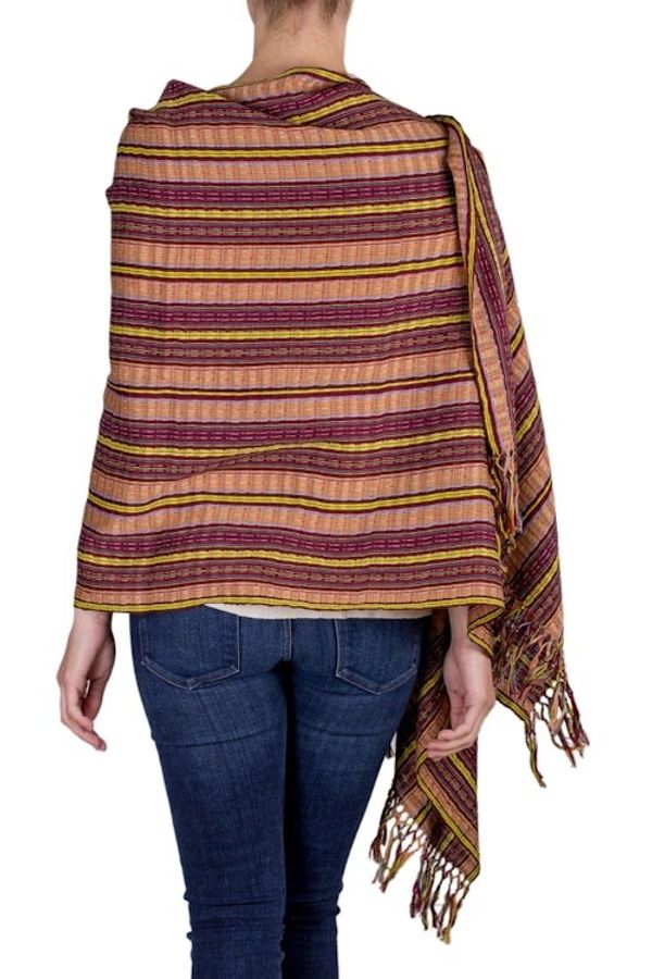 Alternate image for Hand Woven Cotton Shawl in Reds and Browns Valley in the Sun
