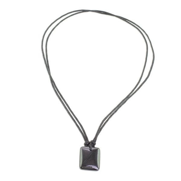 Alternate image for Black Jade Pendant Necklace with Cotton Cord Maya Glory