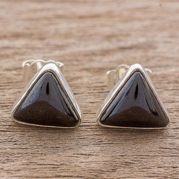 Alternate image for Black Jade and Sterling Silver Triangle Stud Earrings Triangle Mystique