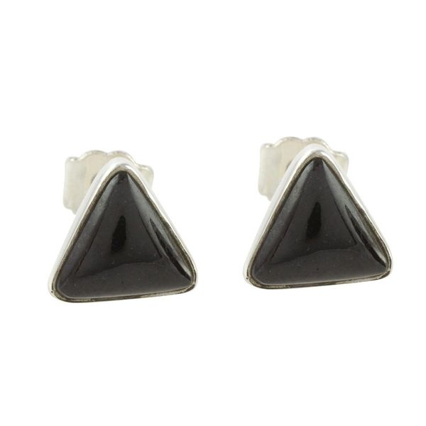 Alternate image for Black Jade and Sterling Silver Triangle Stud Earrings Triangle Mystique