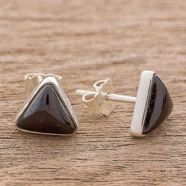 Alternate image for Black Jade and Sterling Silver Triangle Stud Earrings Triangle Mystique