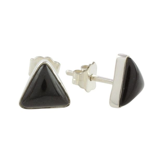 Alternate image for Black Jade and Sterling Silver Triangle Stud Earrings Triangle Mystique