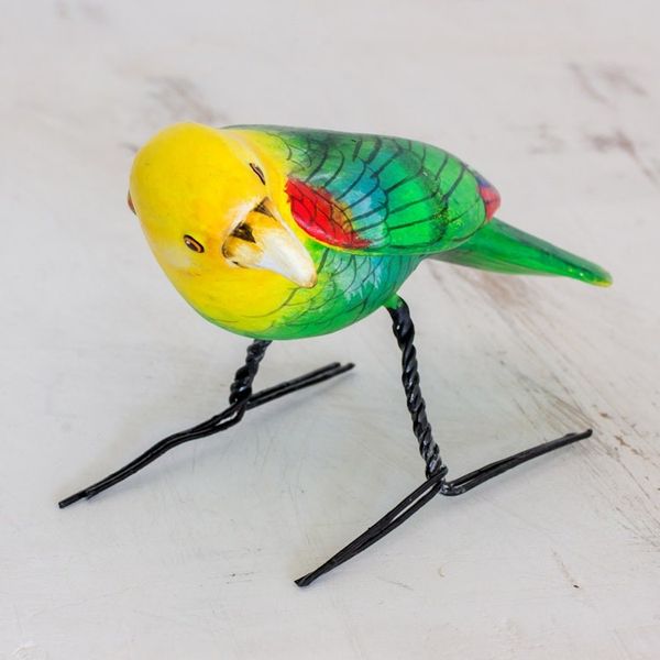 Alternate image for Hand Sculpted Ceramic Yellow Headed Parrot Figurine Yellow-Headed Parrot