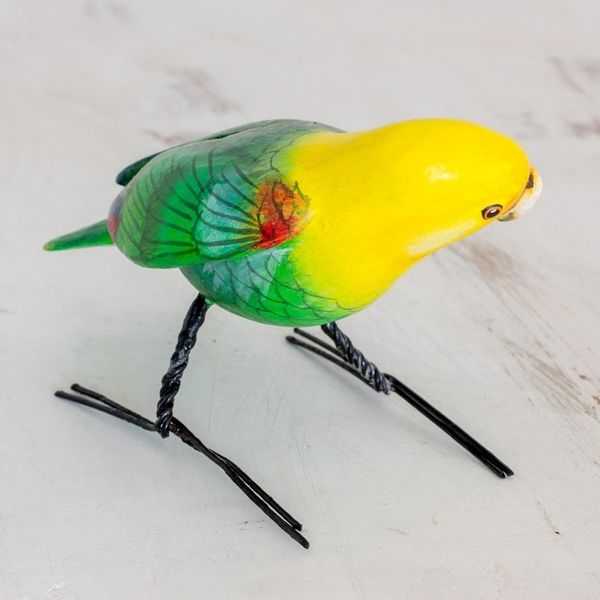 Alternate image for Hand Sculpted Ceramic Yellow Headed Parrot Figurine Yellow-Headed Parrot