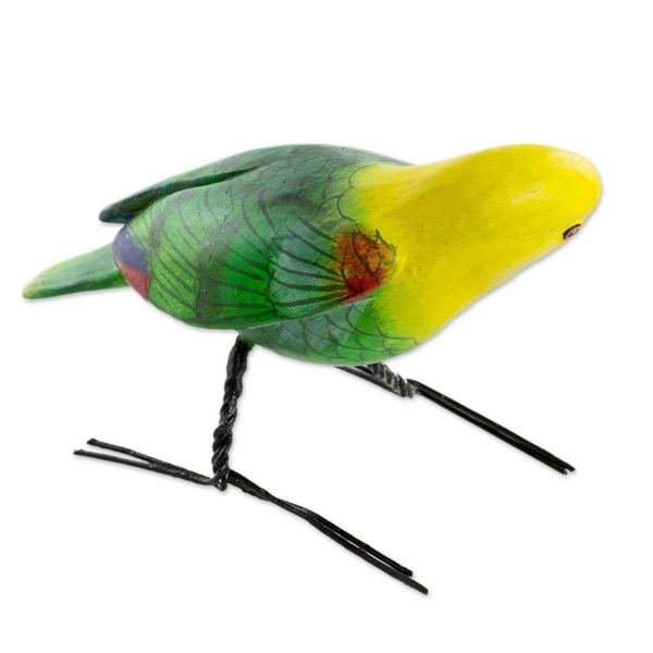 Alternate image for Hand Sculpted Ceramic Yellow Headed Parrot Figurine Yellow-Headed Parrot