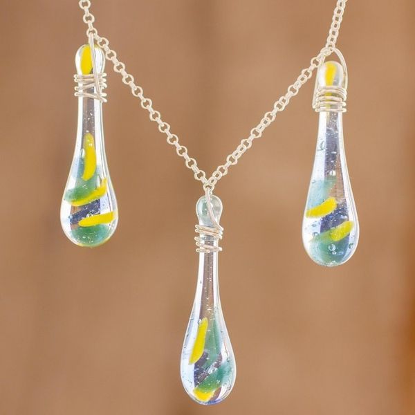 Alternate image for Colorful Glass Pendant Necklace from Costa Rica Bubbling Petals