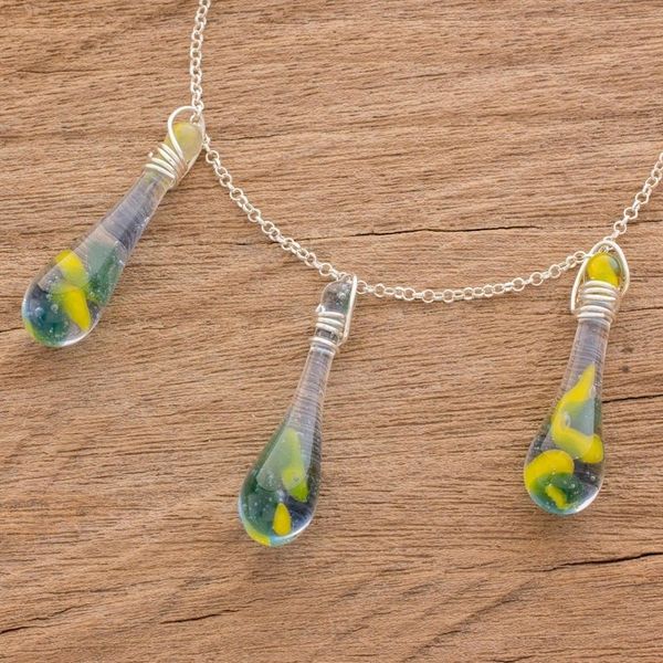 Alternate image for Colorful Glass Pendant Necklace from Costa Rica Bubbling Petals