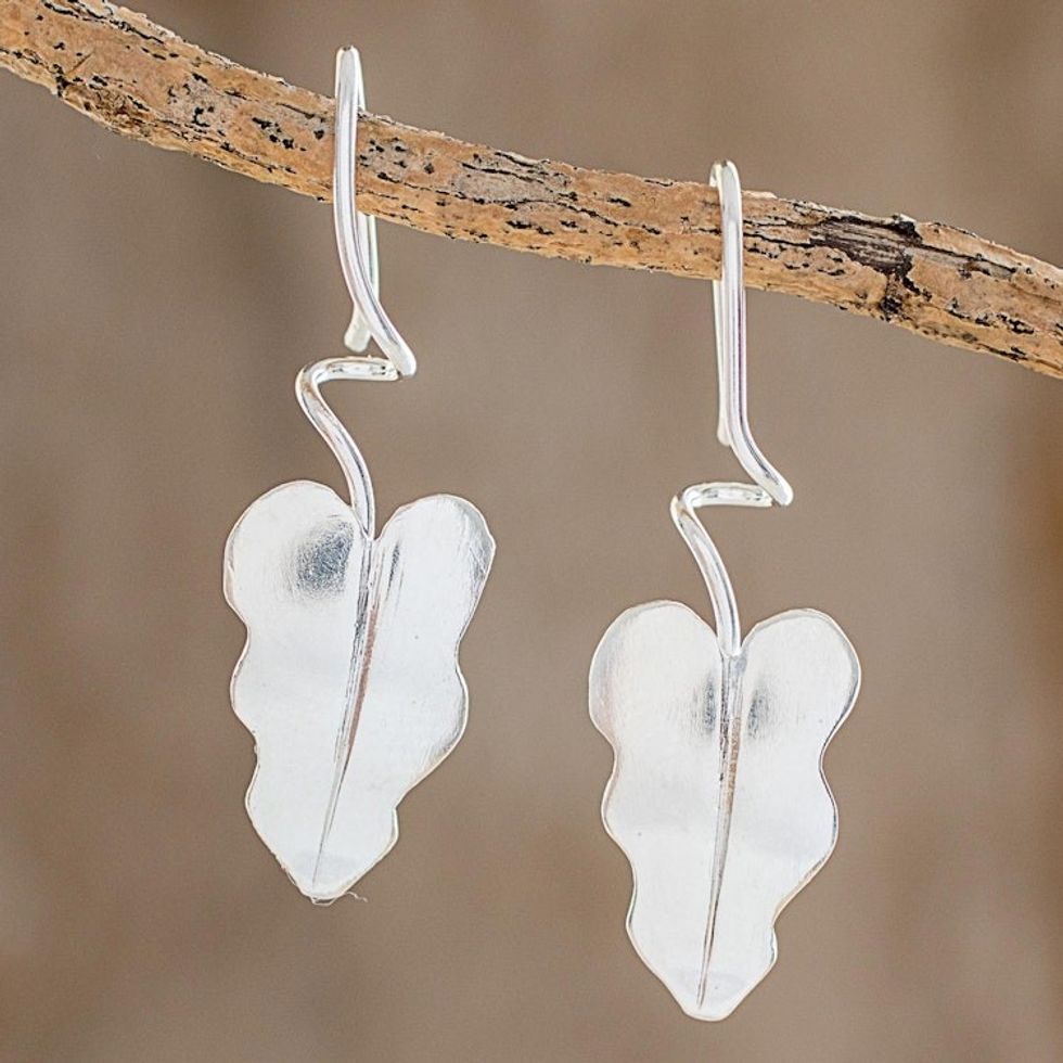 Sterling Silver Leaf Drop Earrings from Costa Rica 'Twisting Leaves'