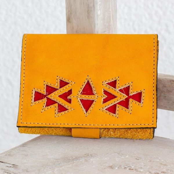Alternate image for Saffron Colored Leather Wallet with Snap Closure Living Culture