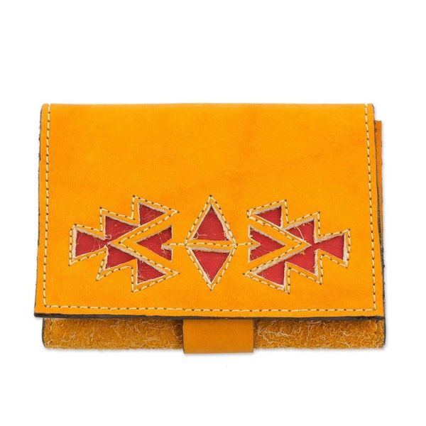 Alternate image for Saffron Colored Leather Wallet with Snap Closure Living Culture