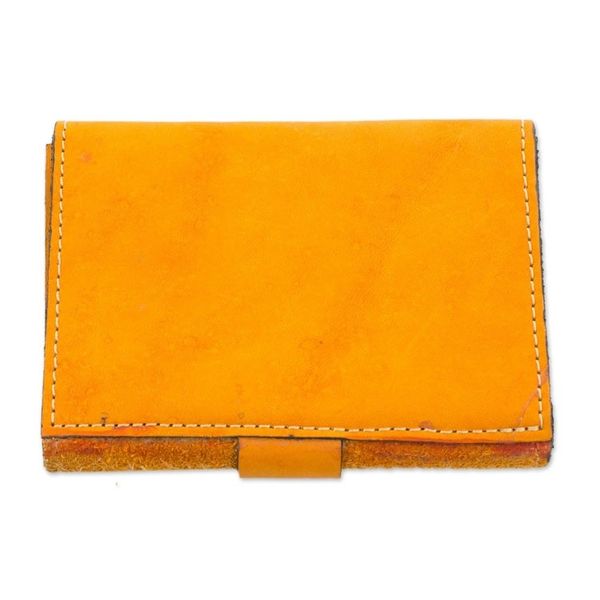 Alternate image for Saffron Colored Leather Wallet with Snap Closure Living Culture