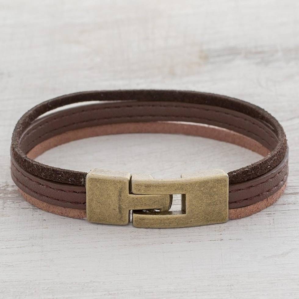 Antiqued Tricolor Faux Leather Wristband Bracelet 'Antiqued Tricolor Elegance'