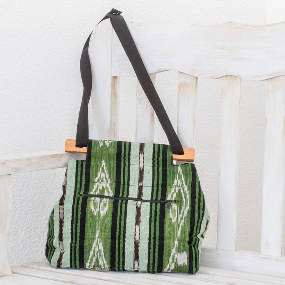 Handwoven Cotton Sling in Green from El Salvador 'Natural Fields'