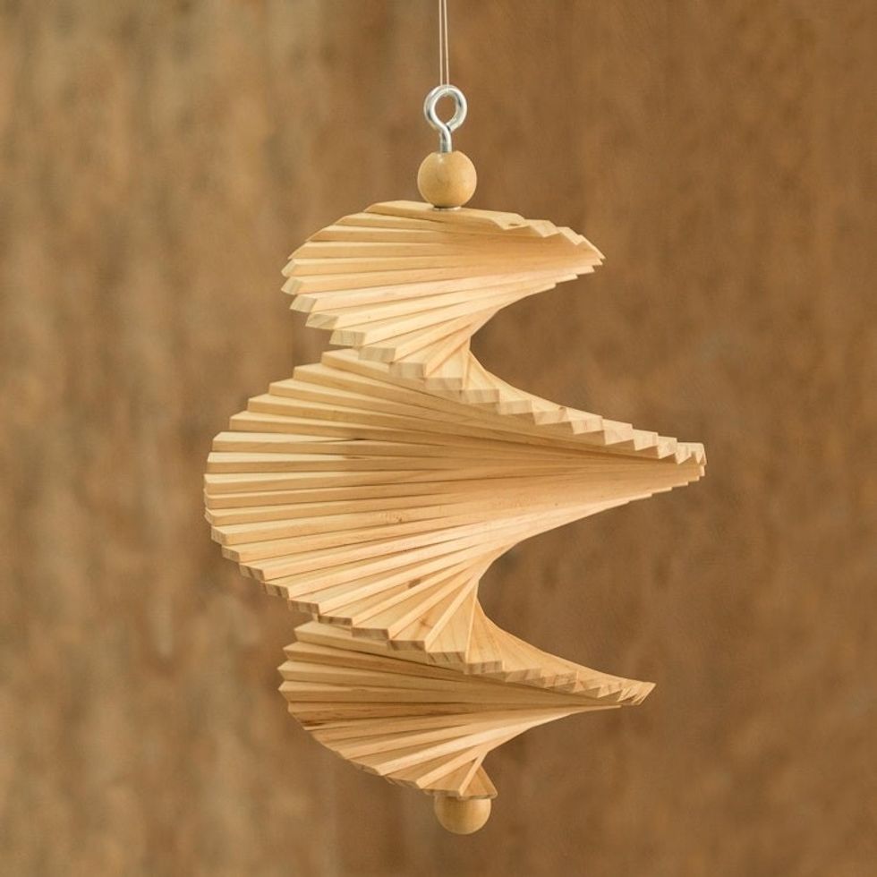 Hand Carved Pinewood Mobile with Adjustable Shapes 'Tranquil Winds'