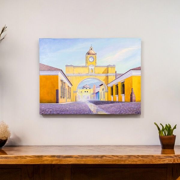 Alternate image for Signed Realist Cityscape Painting from Guatemala Arch Street