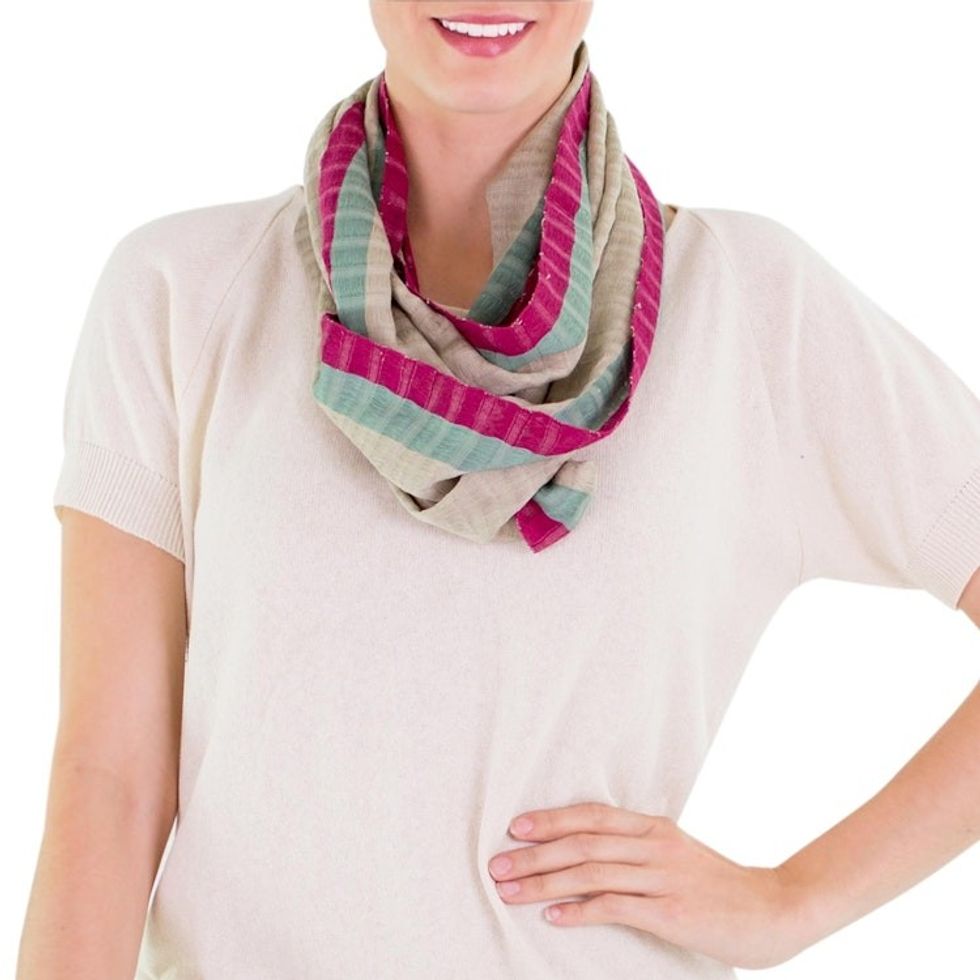Handcrafted Cotton Infinity Scarf 'Maroon Comalapa Breeze'