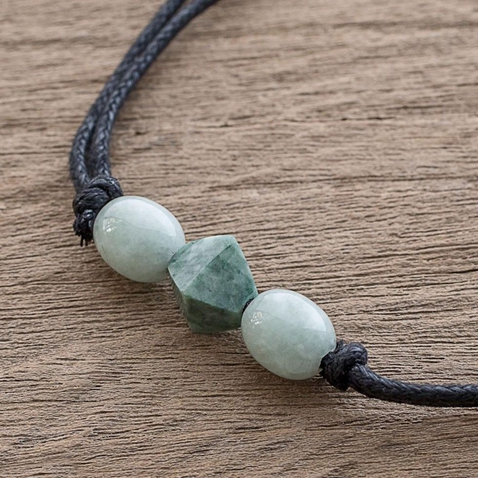 Geometric Jade Pendant Necklace Crafted in Guatemala 'Ancestral Maya in Green'