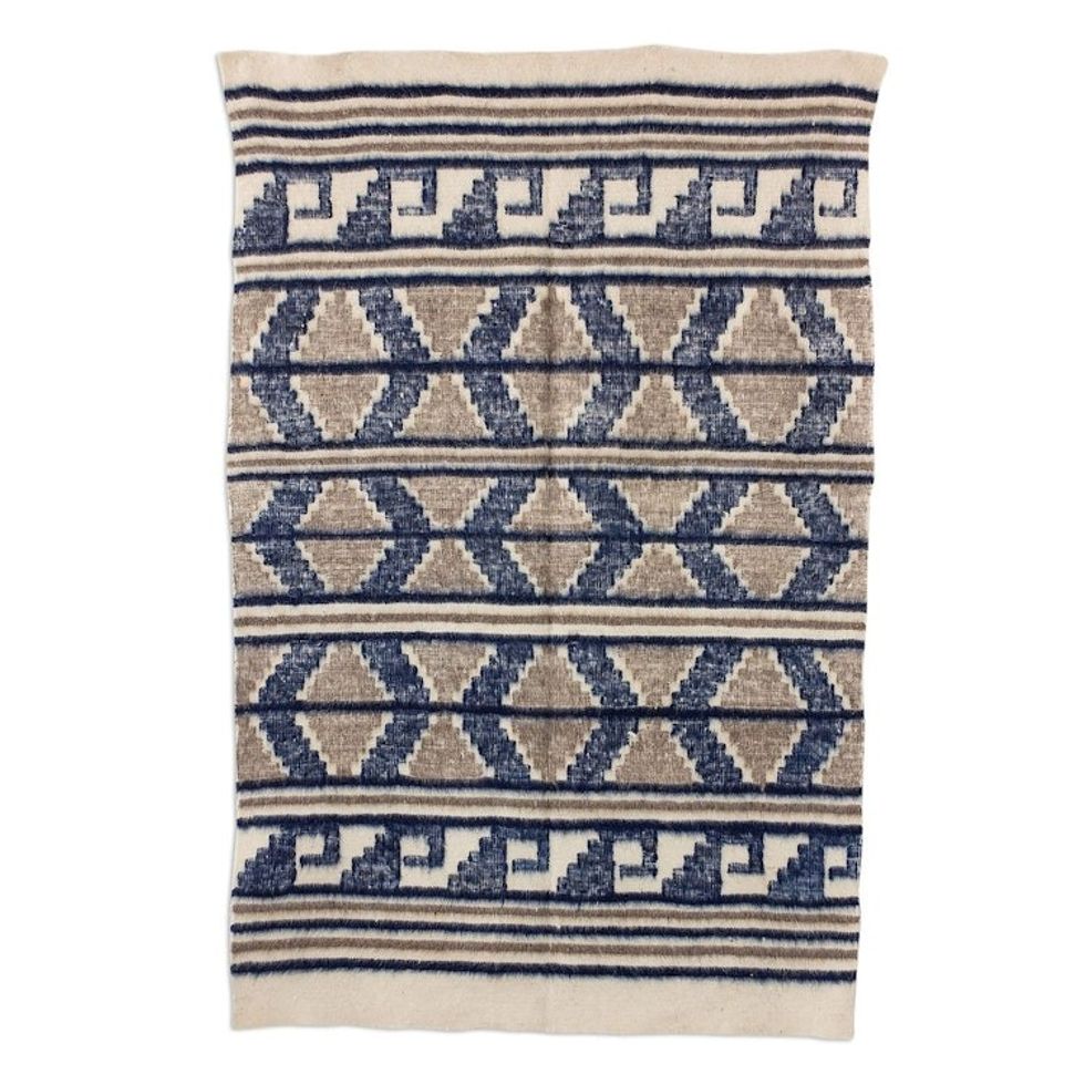Brown and Blue Wool Area Rug 'Mountain Cabin'
