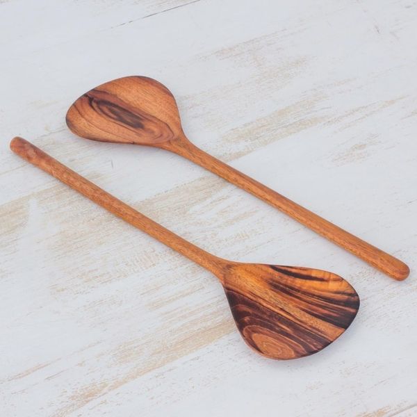 Alternate image for Pair of Handcrafted Guatemalan Jobillo Wood Salad Utensils Peten Kitchen