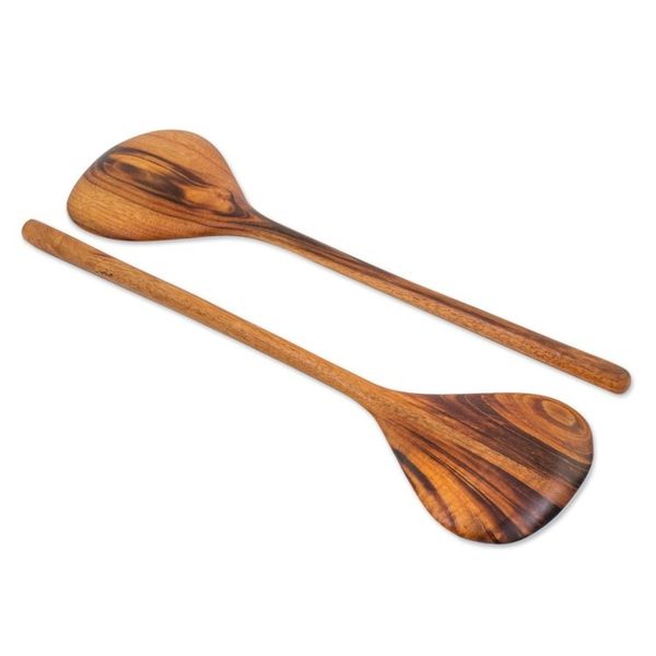 Alternate image for Pair of Handcrafted Guatemalan Jobillo Wood Salad Utensils Peten Kitchen
