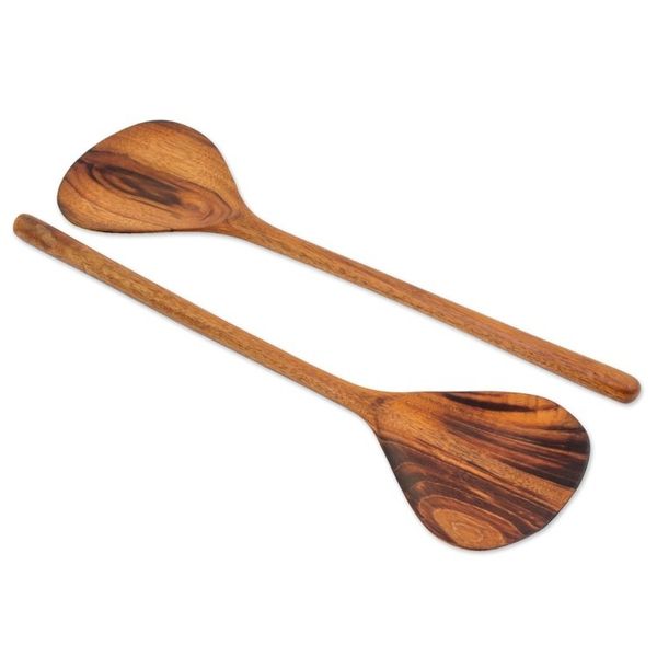 Alternate image for Pair of Handcrafted Guatemalan Jobillo Wood Salad Utensils Peten Kitchen