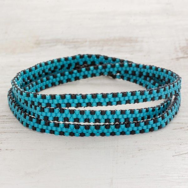 Alternate image for El Salvador Blue and Black Beaded Wrap Bracelet Stormy Sky