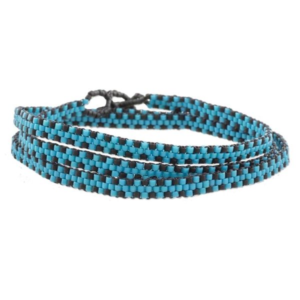 Alternate image for El Salvador Blue and Black Beaded Wrap Bracelet Stormy Sky