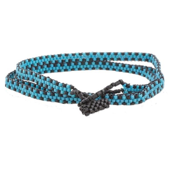 Alternate image for El Salvador Blue and Black Beaded Wrap Bracelet Stormy Sky