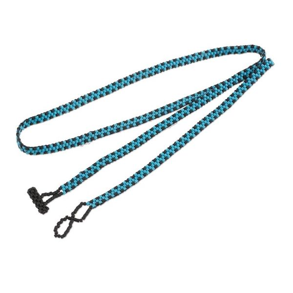 Alternate image for El Salvador Blue and Black Beaded Wrap Bracelet Stormy Sky